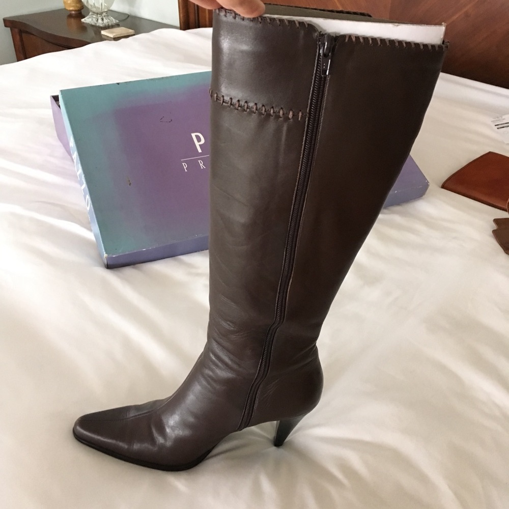 Brown leather boots